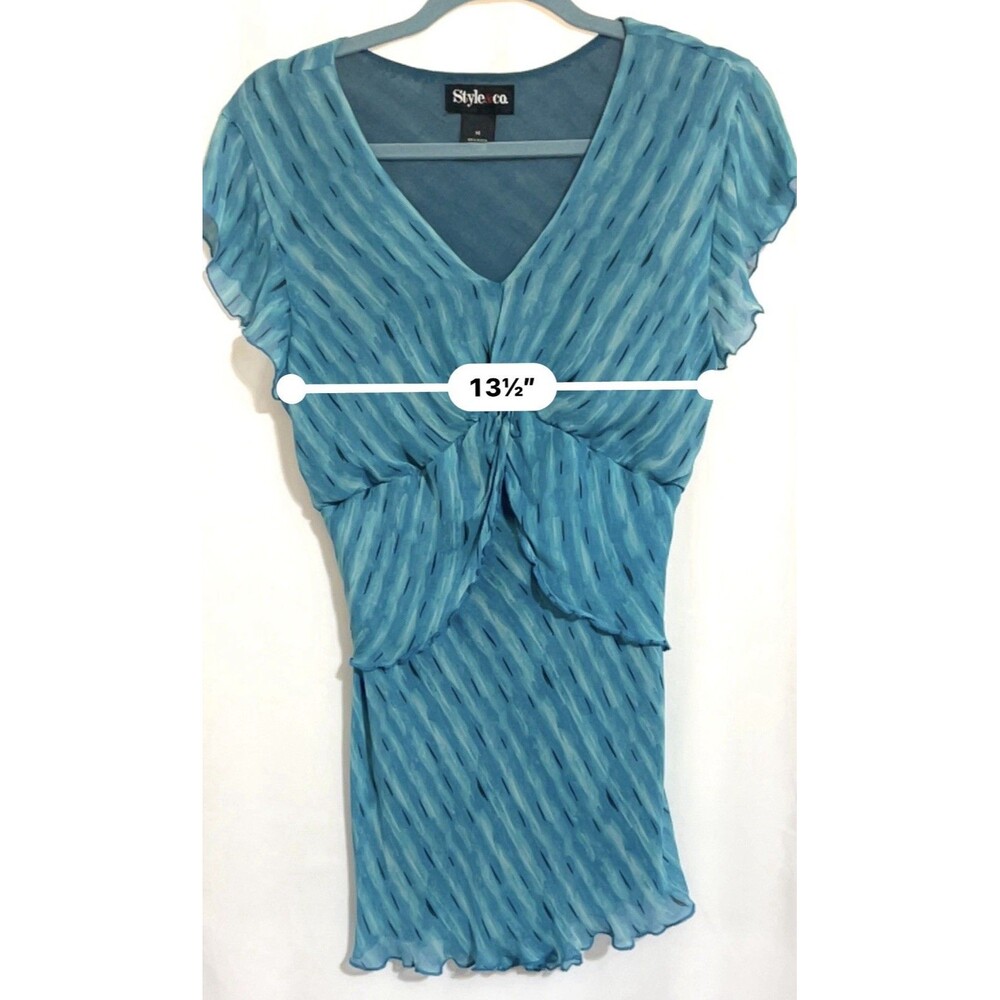Style & Co Shirt Turquoise Pullover Cap Sleeve Layered Ruffle Vneck Women’s 14 - Picture 5 of 6